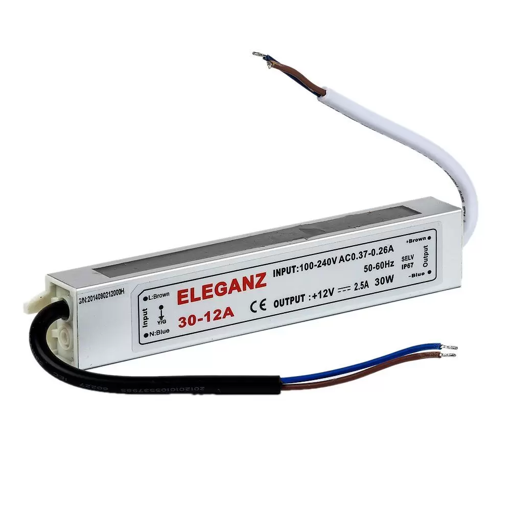 Блок питания для светодиодной ленты Eleganz 12в 30W IP67 герметичный