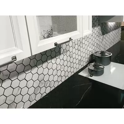 Мозаика LeeDo - Marble Porcelain Calacatta POL 26,7x30,8 см (чип 37x64 мм гексагон), полированный керамогранит (Calacatta POL мозаика гексагон 37x64)