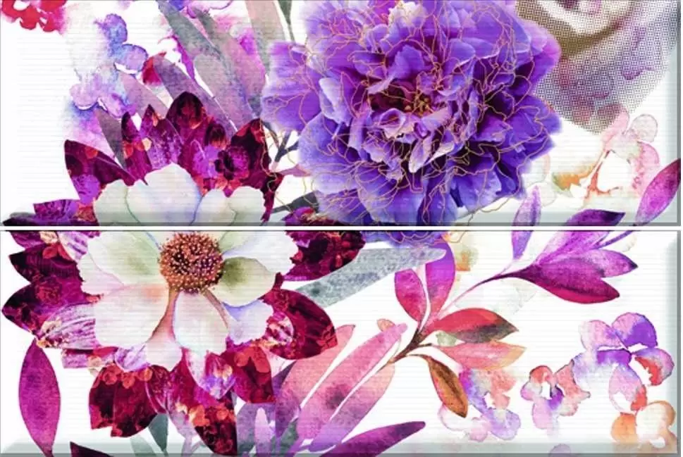 Панно настенное Absolut Keramika Aure savage berenjena Flowers 02 комплект из 2х шт.