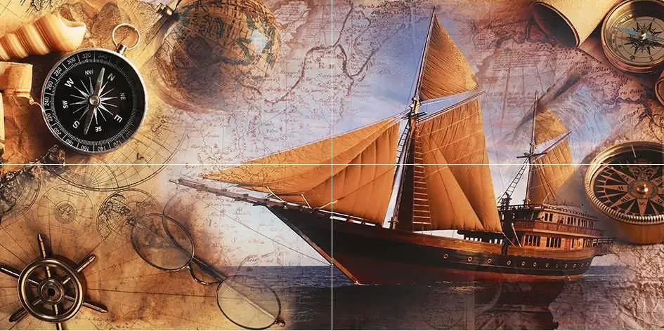 Панно настенное Ceramica Classic Adventure Карта из 4 плиток 80x40
