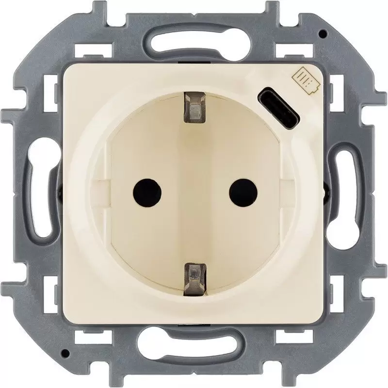 Розетка Legrand INSPIRIA Слоновая кость с заземлением 16А 250В со встроенным USB 673771