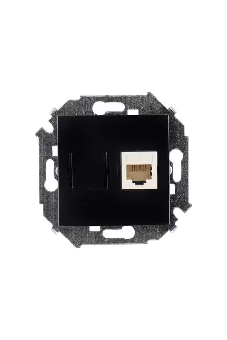 Розетка компьютерная Simon 15 Черная 1-ая RJ45 кат.5е 1591598-032