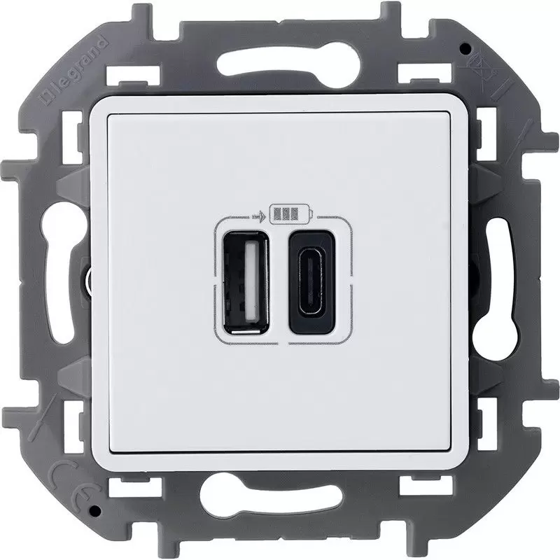 USB розетка Legrand INSPIRIA Белый с двумя USB разьемами AC 240В/5В 3000мА 673760
