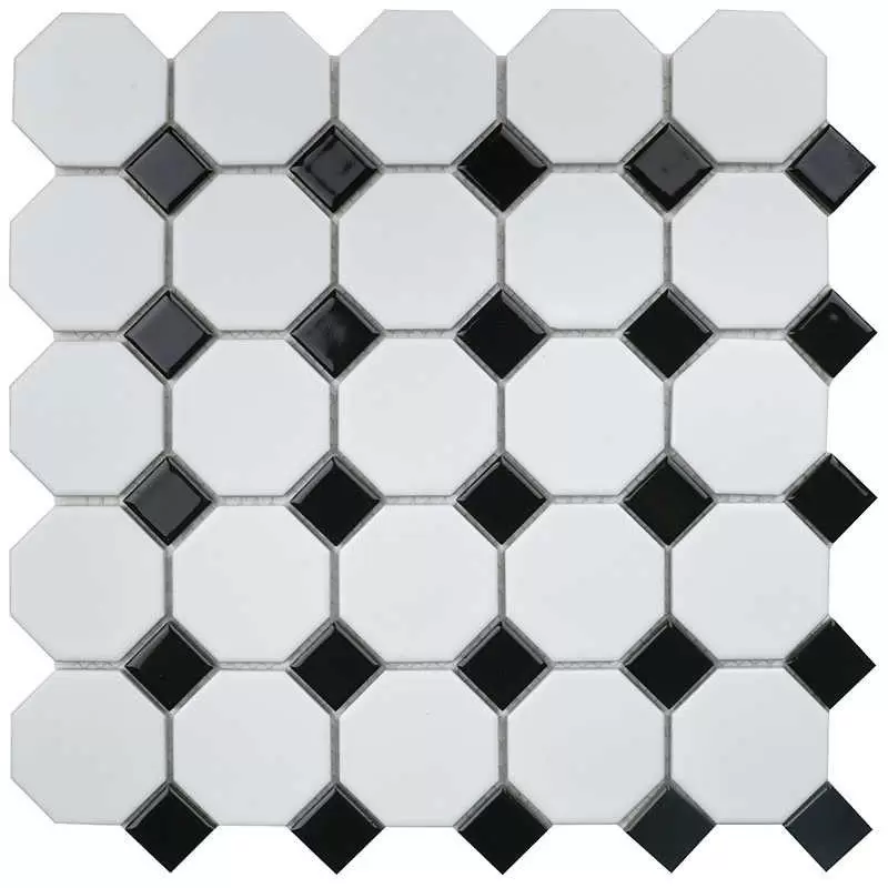 Мозаика Starmosaic Керамическая Octagon small White-Black Matt