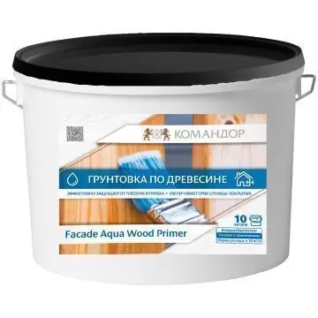 Грунтовка Командор Facade aqua wood primer для защиты древесины от плесени, грибка и синевы 10 л