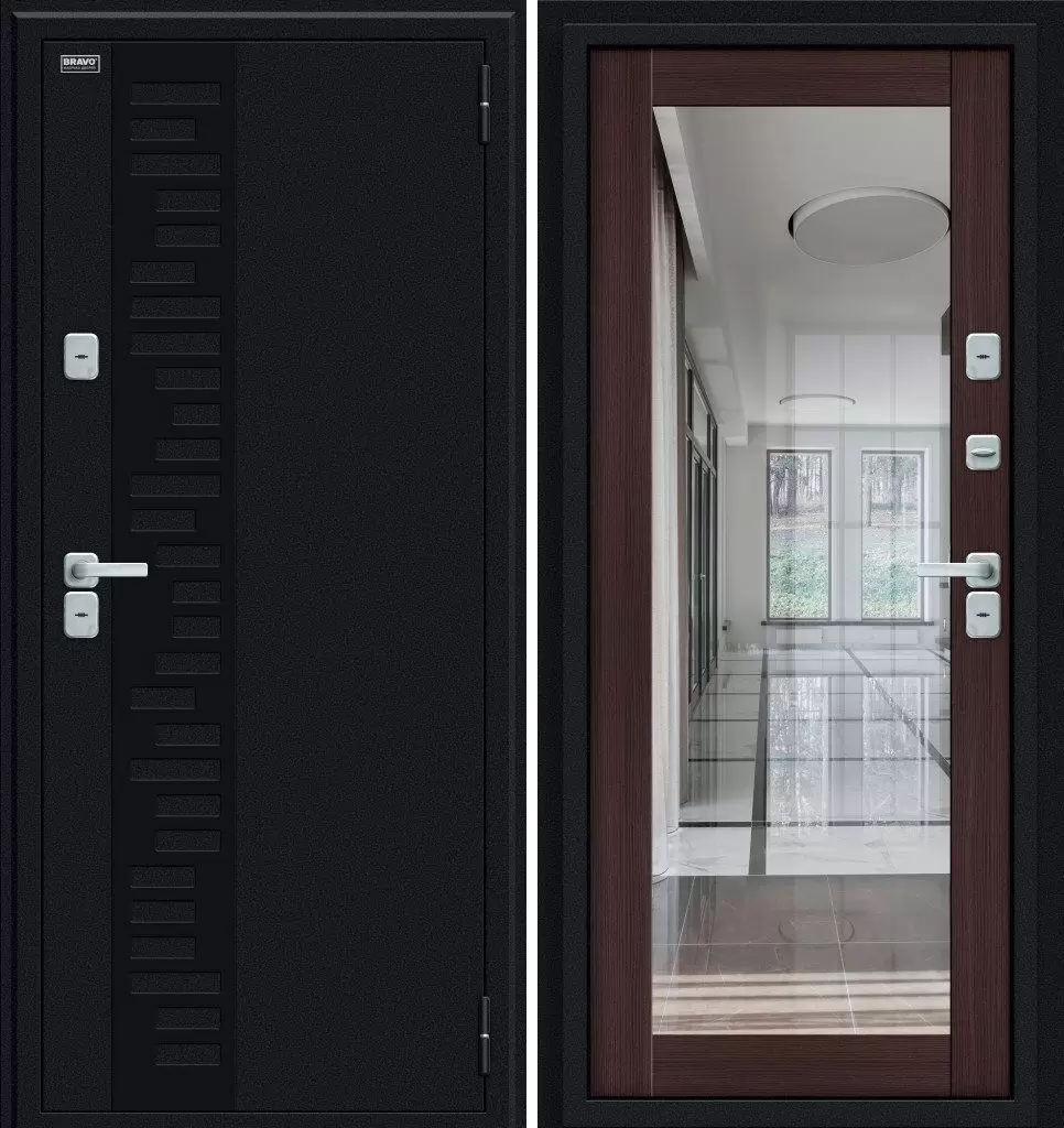 Стальная входная дверь «Thermo Флэш Декор» Букле черное / Wenge Veralinga