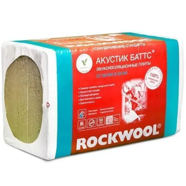 Звукоизоляция Rockwool Акустик Баттс 1000х600х50 мм