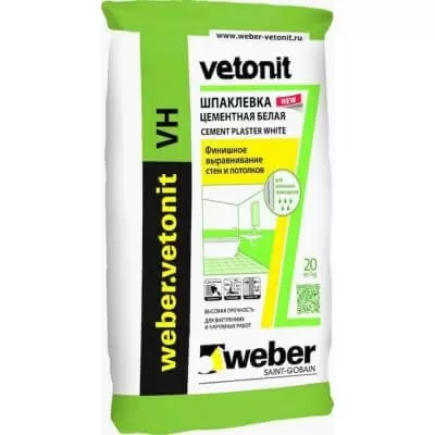 Шпатлевка финишная, влагостойкая Weber-Vetonit VH (Вебер Ветонит) белая, 20 кг
