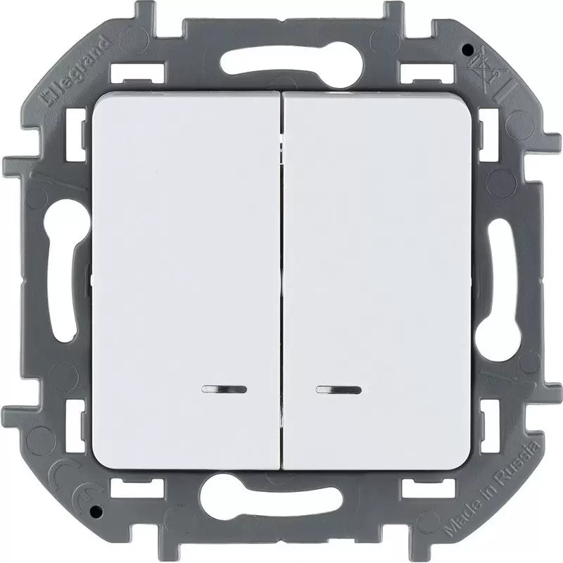 Выключатель Legrand INSPIRIA Белый двухклавишный с подсветкой/индикацией 10 AX 250 В 673630
