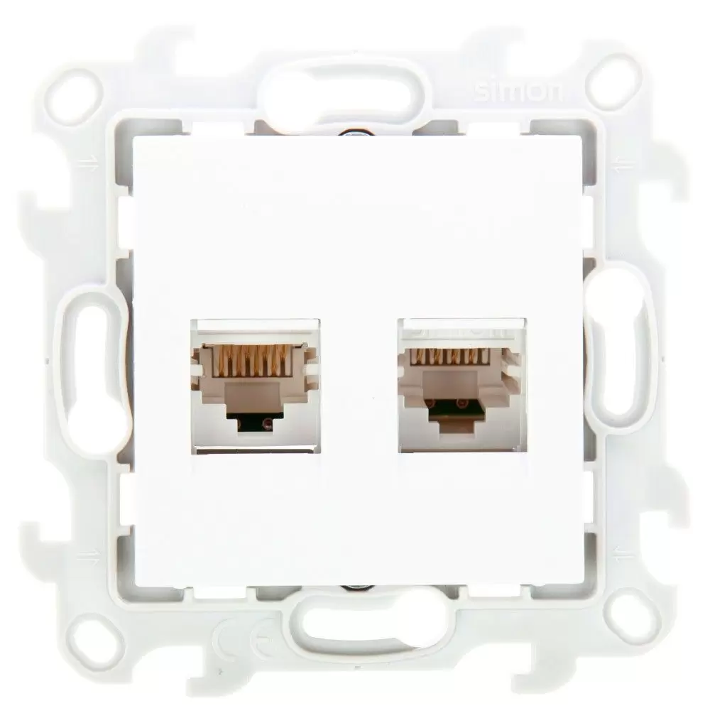 Розетка компьютерная Simon 24 Белая 2хRJ45 кат. 5е UTP