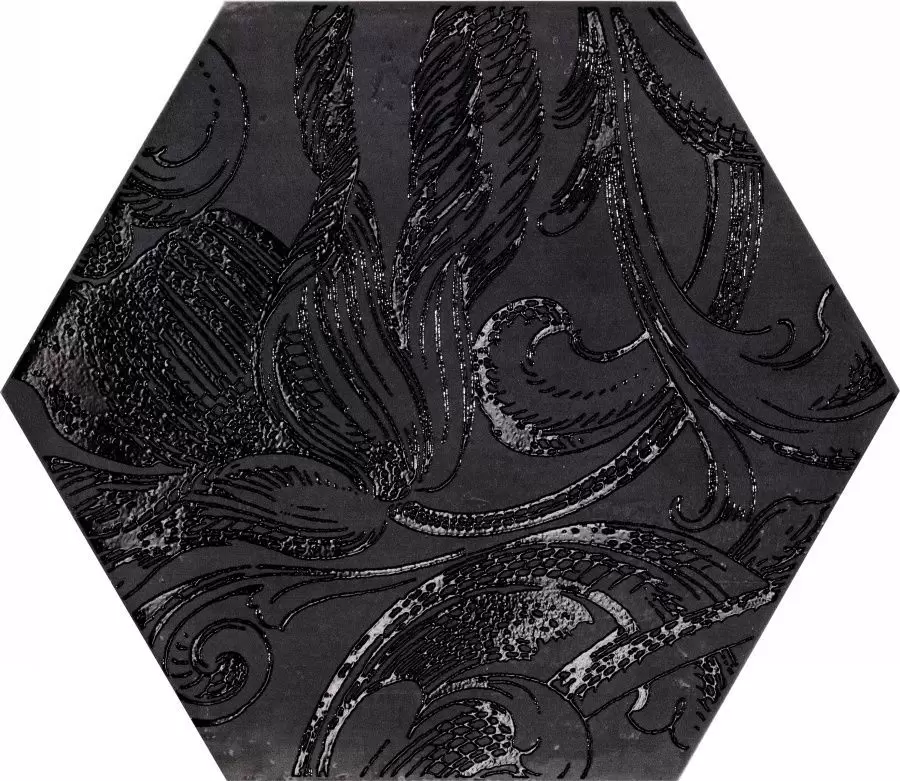 Плитка из керамогранита Fuoritono 1073736 Esagona Fuoridamasco Nero S/6 Декор 24x27,7