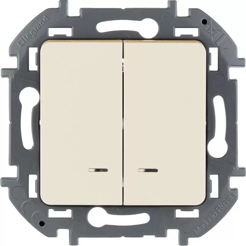 Выключатель Legrand INSPIRIA Слоновая кость двухклавишный с подсветкой/индикацией 10 AX 250 В 673631