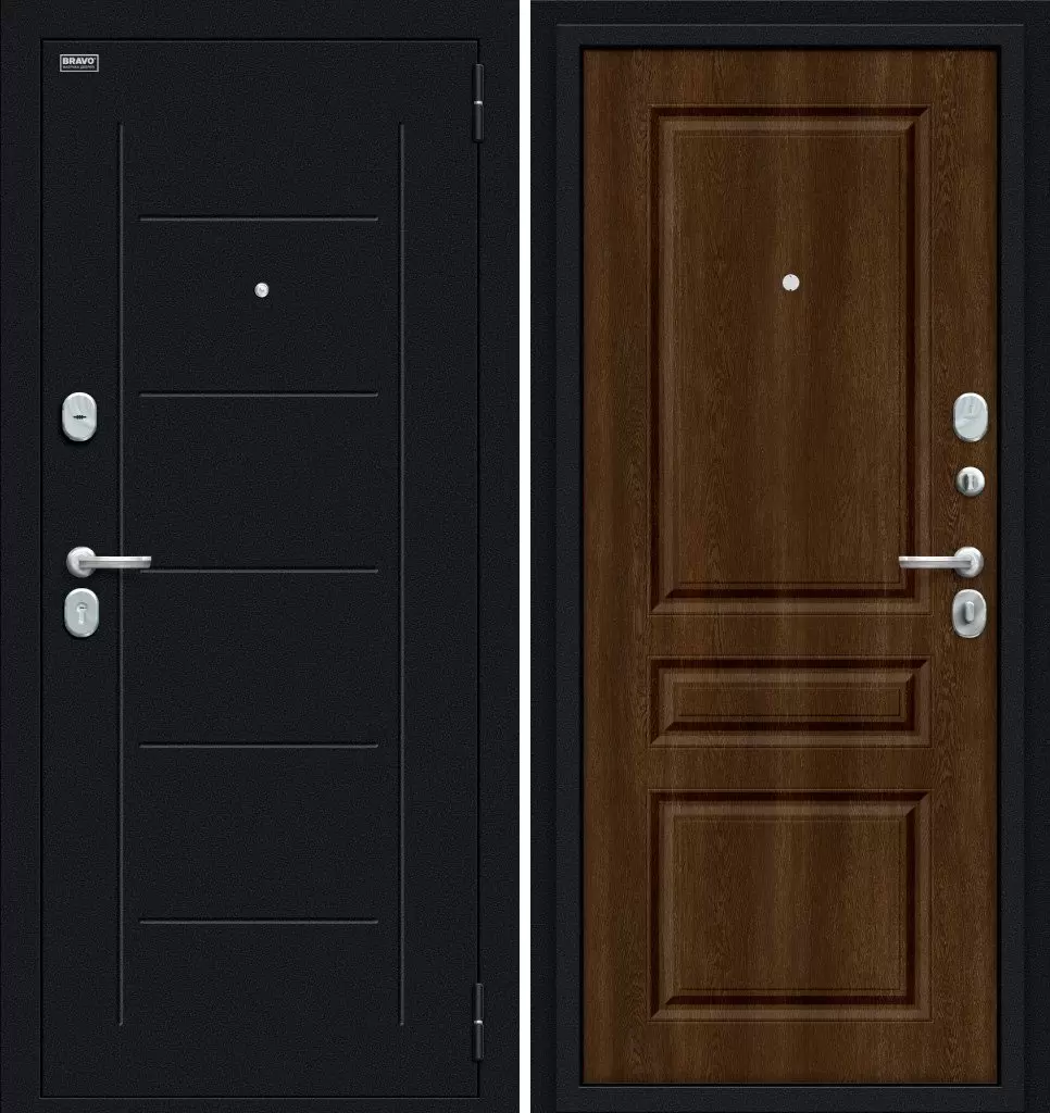 Стальная входная дверь «Пик» Букле черное / Dark Barnwood