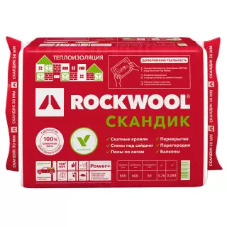 Базальтовая вата Rockwool Лайт Баттс Скандик 800х600х50 мм 12 шт.(0,288м3/5,76м2) Роквул