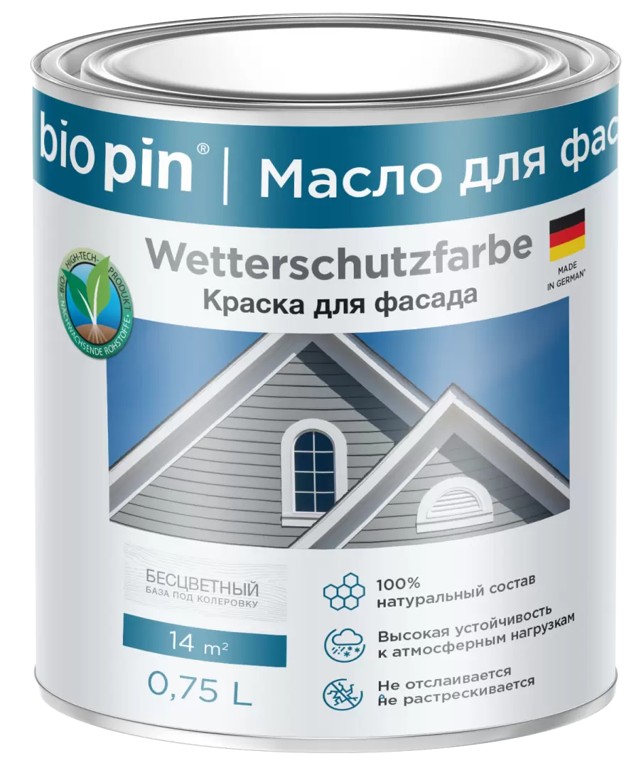 Краска фасадная Bio Pin Wetterschutzfarbe бесцветный 2 л