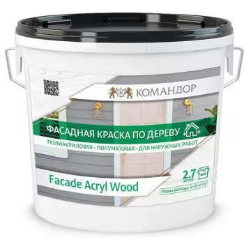 Универсальная акриловая краска для деревянных поверхностей Командор Faсade Acryl Wood База A 2,7 л