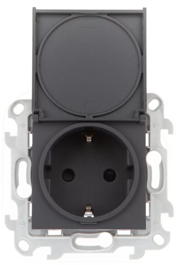 Розетка Simon 24 Графит 2К+3 Sсhuko IP44 c крышкой и защитными шторками