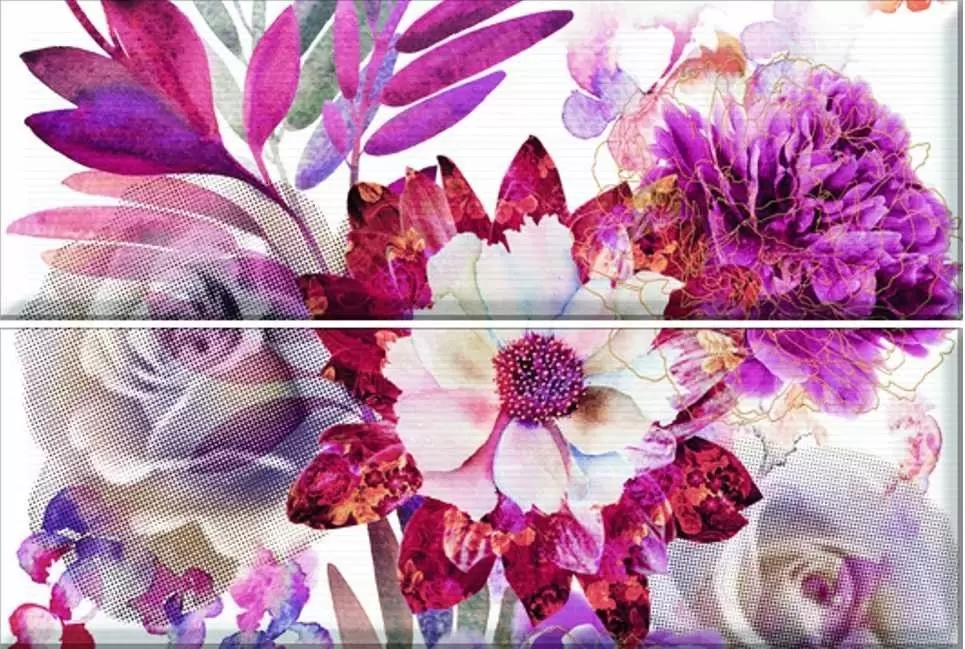 Панно настенное Absolut Keramika Aure savage berenjena Flowers 01 комплект из 2х шт.